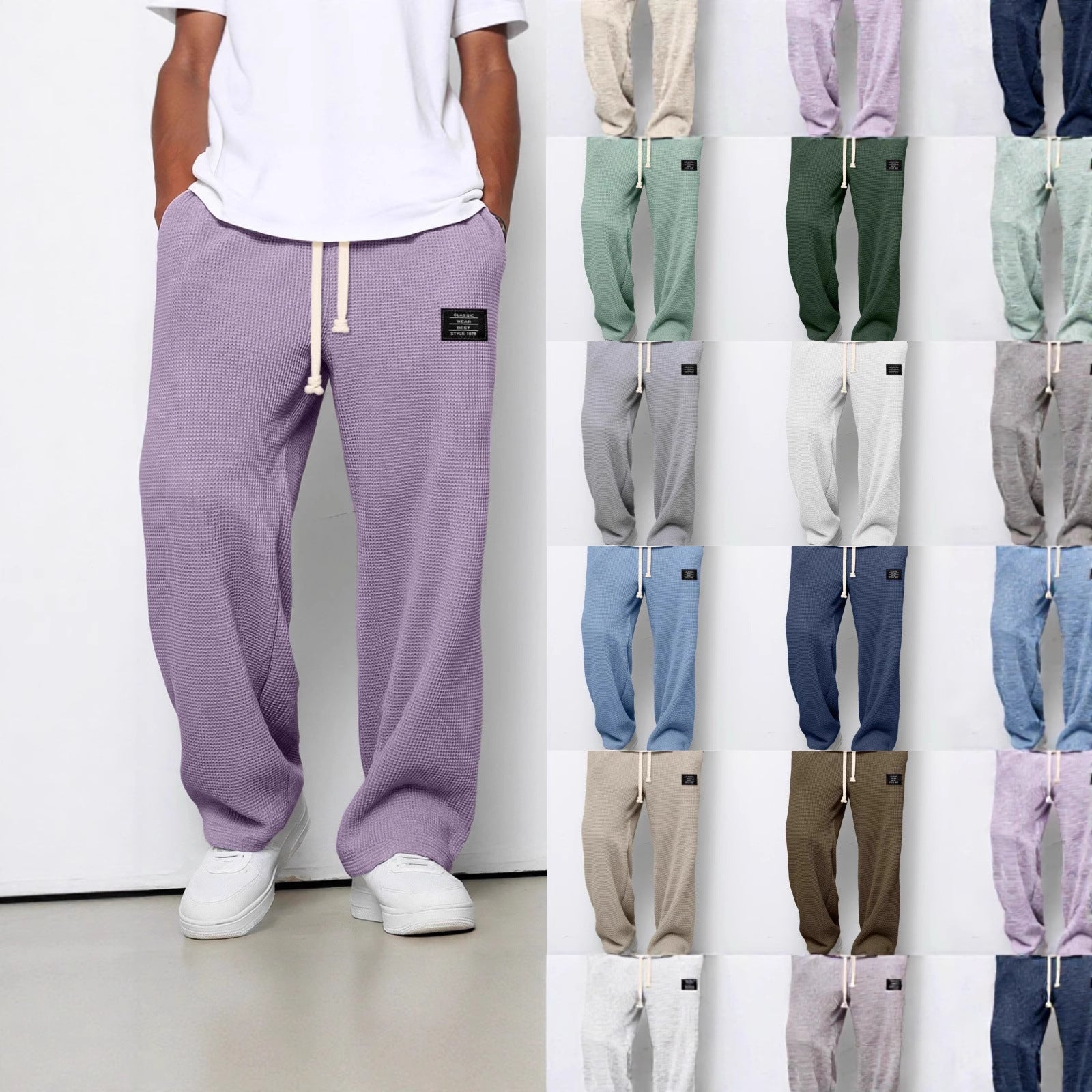 Men's waffle-knit straight-leg sweatpants, photo 1