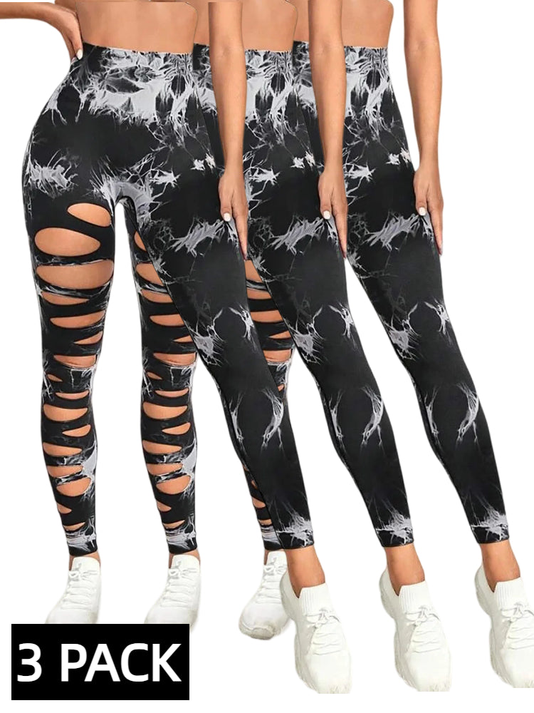 3‑Pack Butt‑Lifting Yoga Leggings – Hollow‑Out Tummy Control Athletic Pants