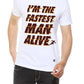 Fastest Man  White  Half Sleeve Graphic T Shirt