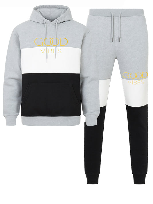 Good Vibes Gold Foil Hoodie Sweat Set GREY BLACK