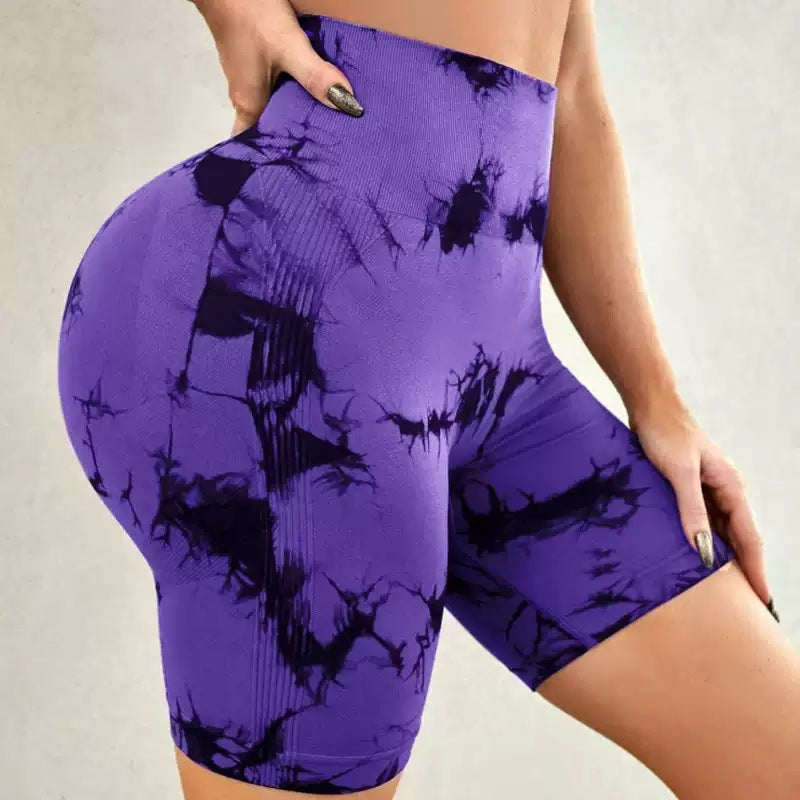 Prism Flow Tie-Dye Yoga Shorts – High-Stretch Lycra Performa