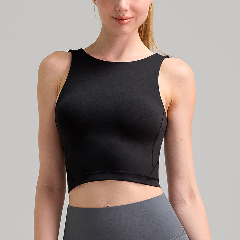 High‑Neck Women’s Yoga Sports Bra – Brushed Soft Beauty‑Back Vest