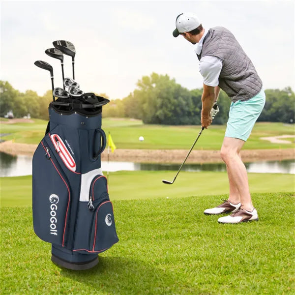 Golf Cart Bag with 14‑Way Top and Cooler Pocket – Navy/Red