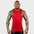 AeroFlex Drop Arm Training Tank in red, showcasing a muscular man with tattoos in a fitness setting.