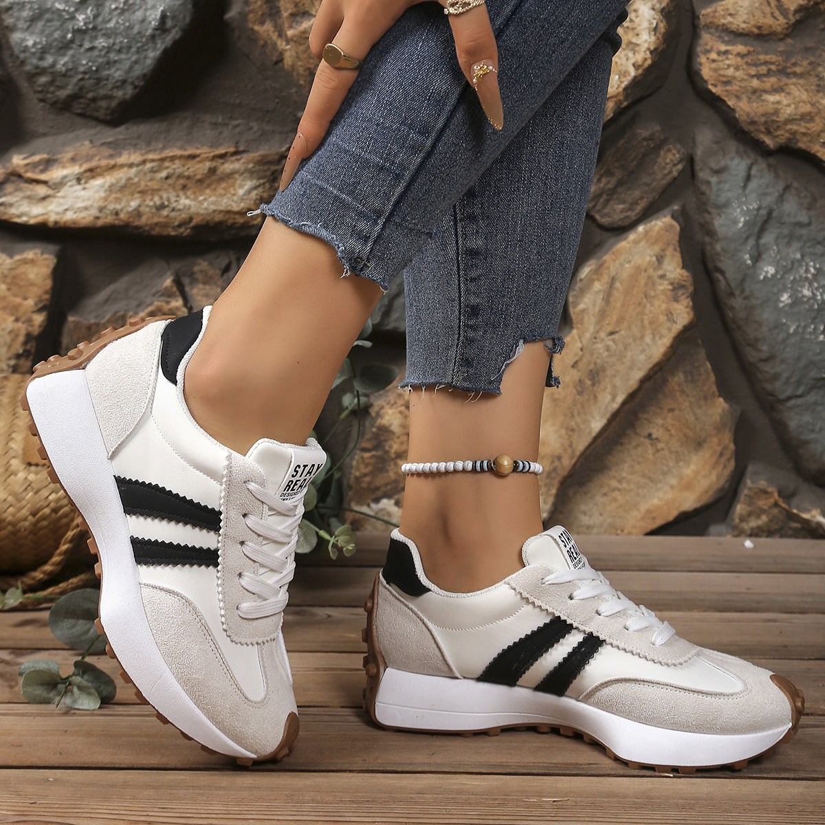 Breathable Platform Sneakers - Women’s Striped Walking Shoes