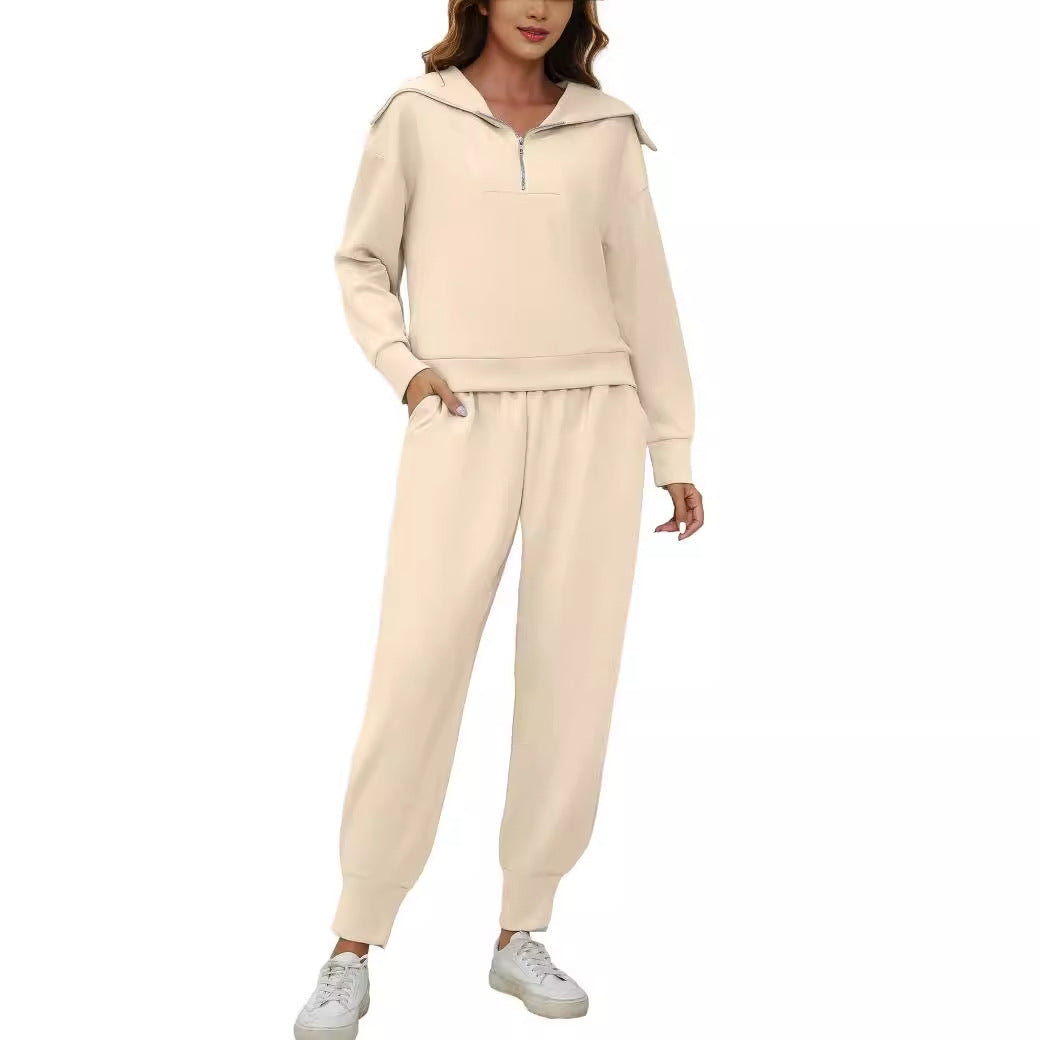 Urban Lounge 2-Piece Set – Long-Sleeve Lapel Top & High-Waist Pants