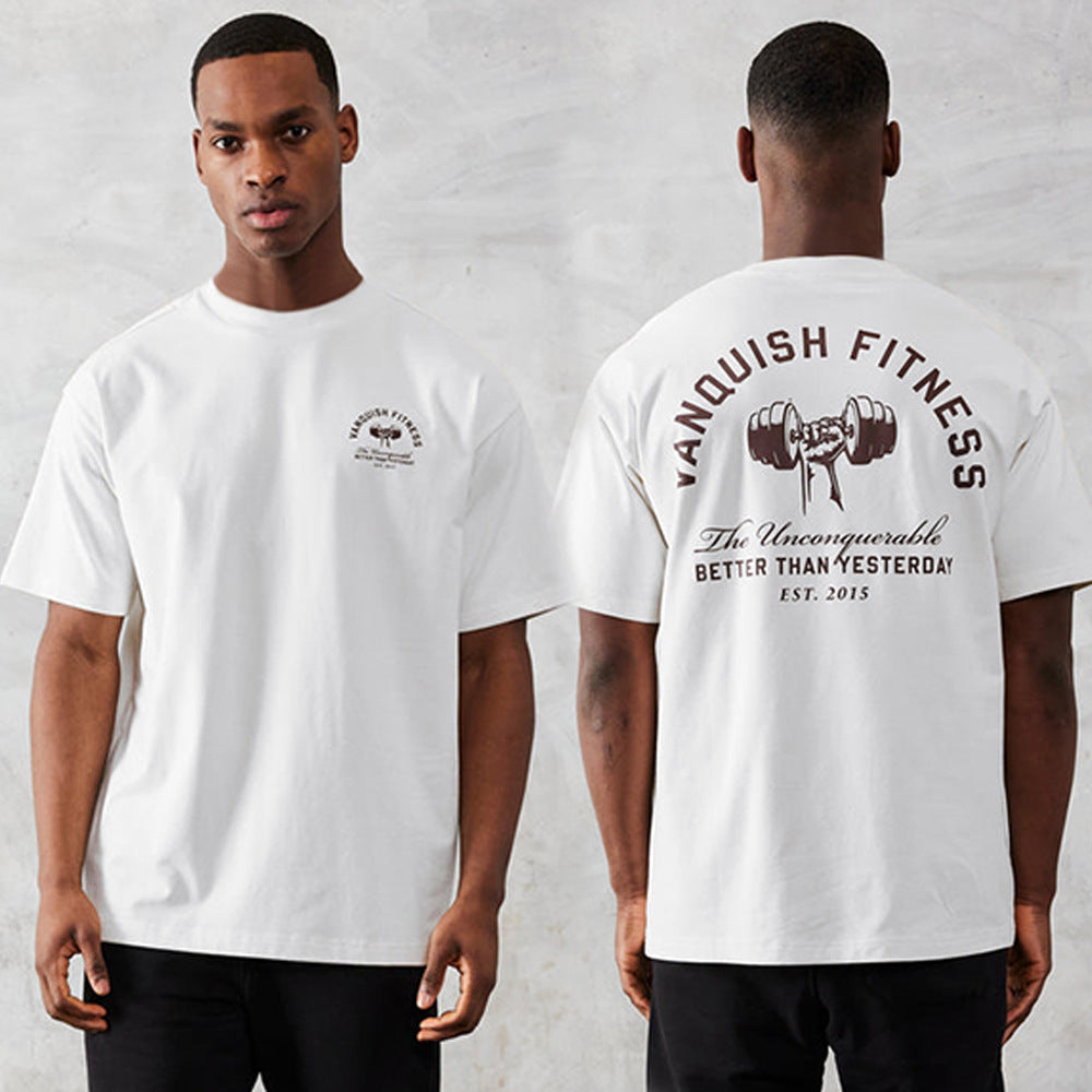 White Muscle Workout Brothers sports T-shirt with short sleeves for men, cotton pullover in solid color
