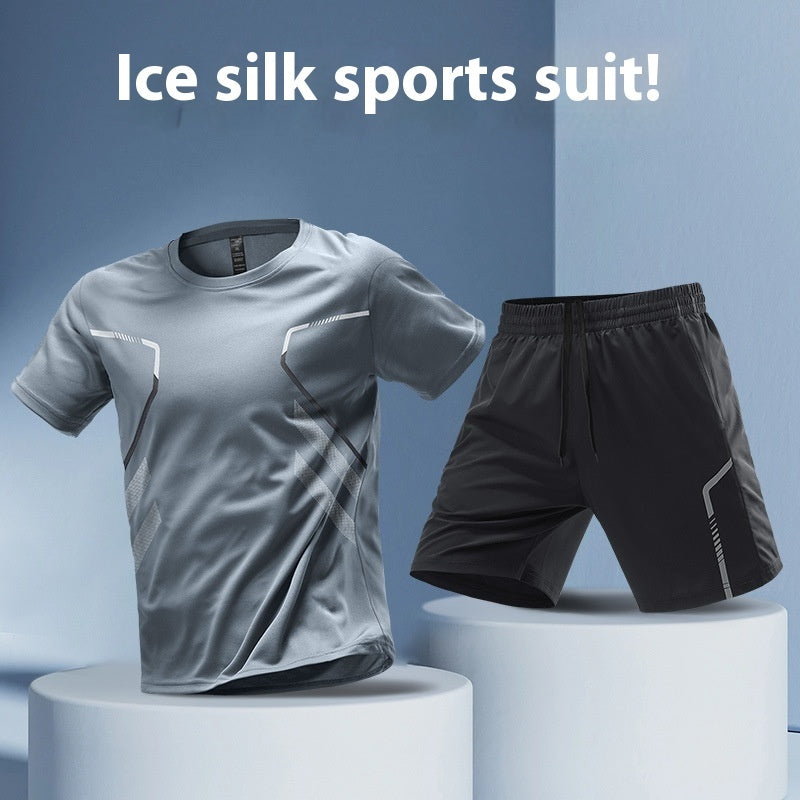 Gray Ice Silk sports suit featuring a stylish color block design.