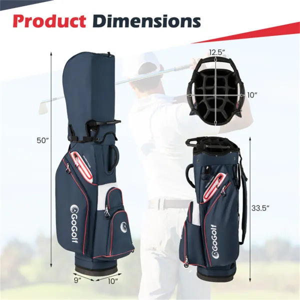 Golf Cart Bag with 14‑Way Top and Cooler Pocket – Navy/Red