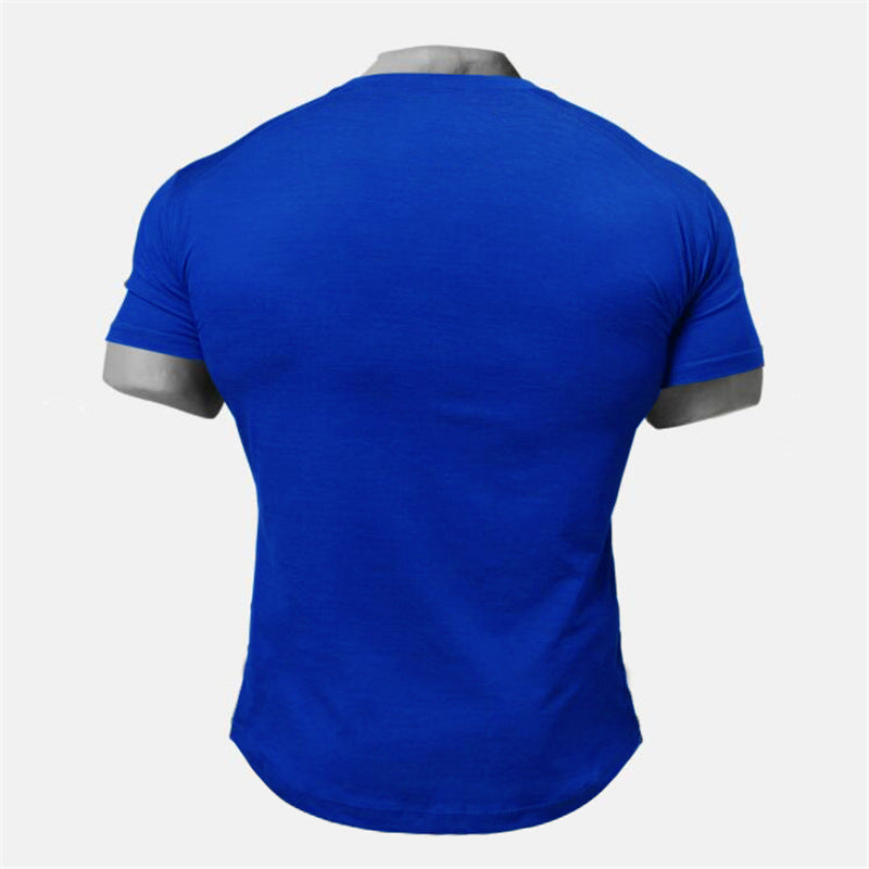 Men's workout short sleeve T-shirt with round neck and slim fit, available in multiple colors and cotton fabric