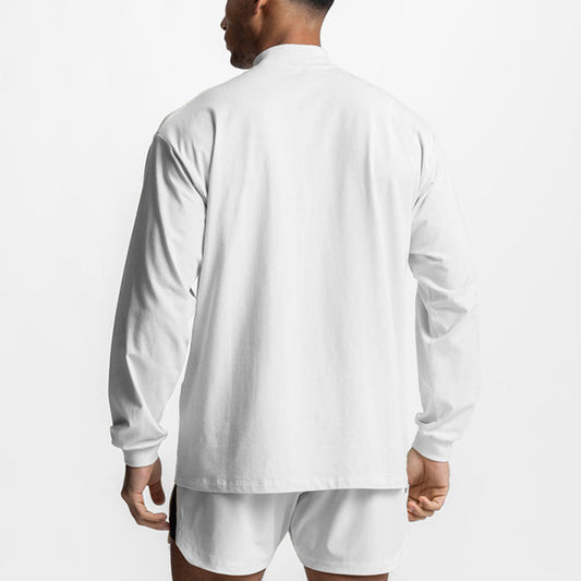 Youth wearing Muscle Warrior Workout loose pullover long sleeve cotton t-shirt in black and white for sports