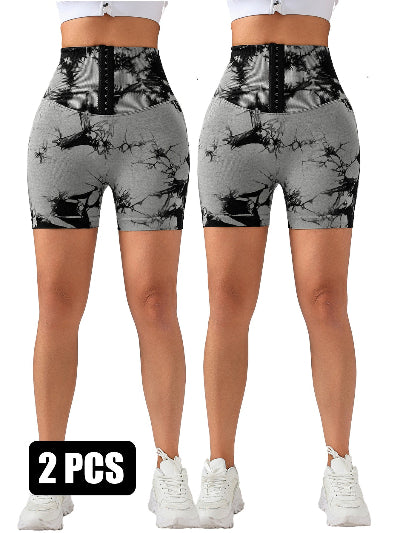2 Pack-Tie Dye Lifting High Waist Skinny Stretch Gym Shorts