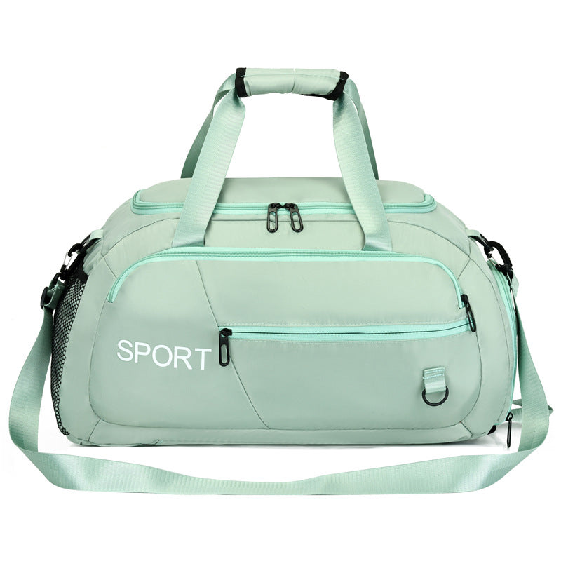 Waterproof Oxford fabric luggage bag for women with multiple compartments including independent shoe storage, ideal for travel and fitness use
