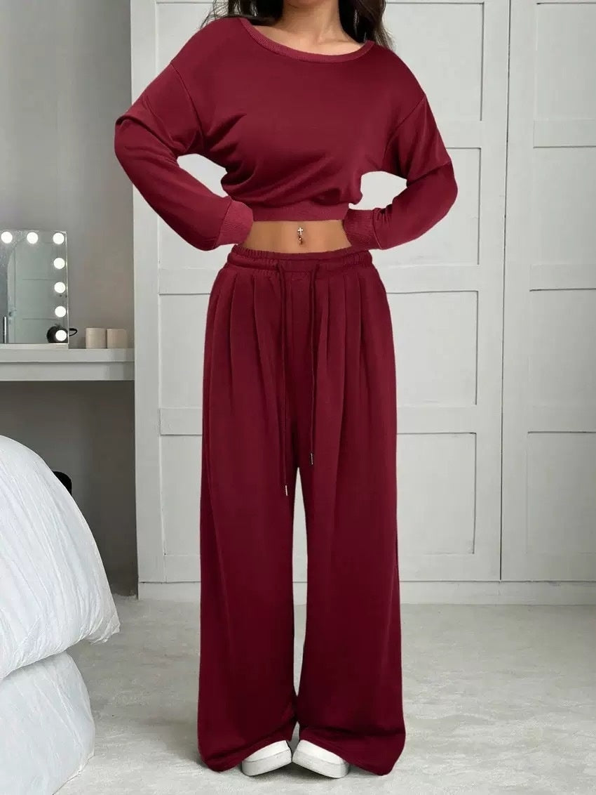 Women's fashion slim-fit off-the-shoulder navel solid color casual pants suit in various colors