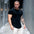 Men's black cotton sports and leisure running fitness workout T-shirt with short sleeves