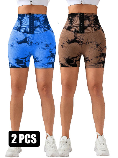 2 Pack-Tie Dye Lifting High Waist Skinny Stretch Gym Shorts
