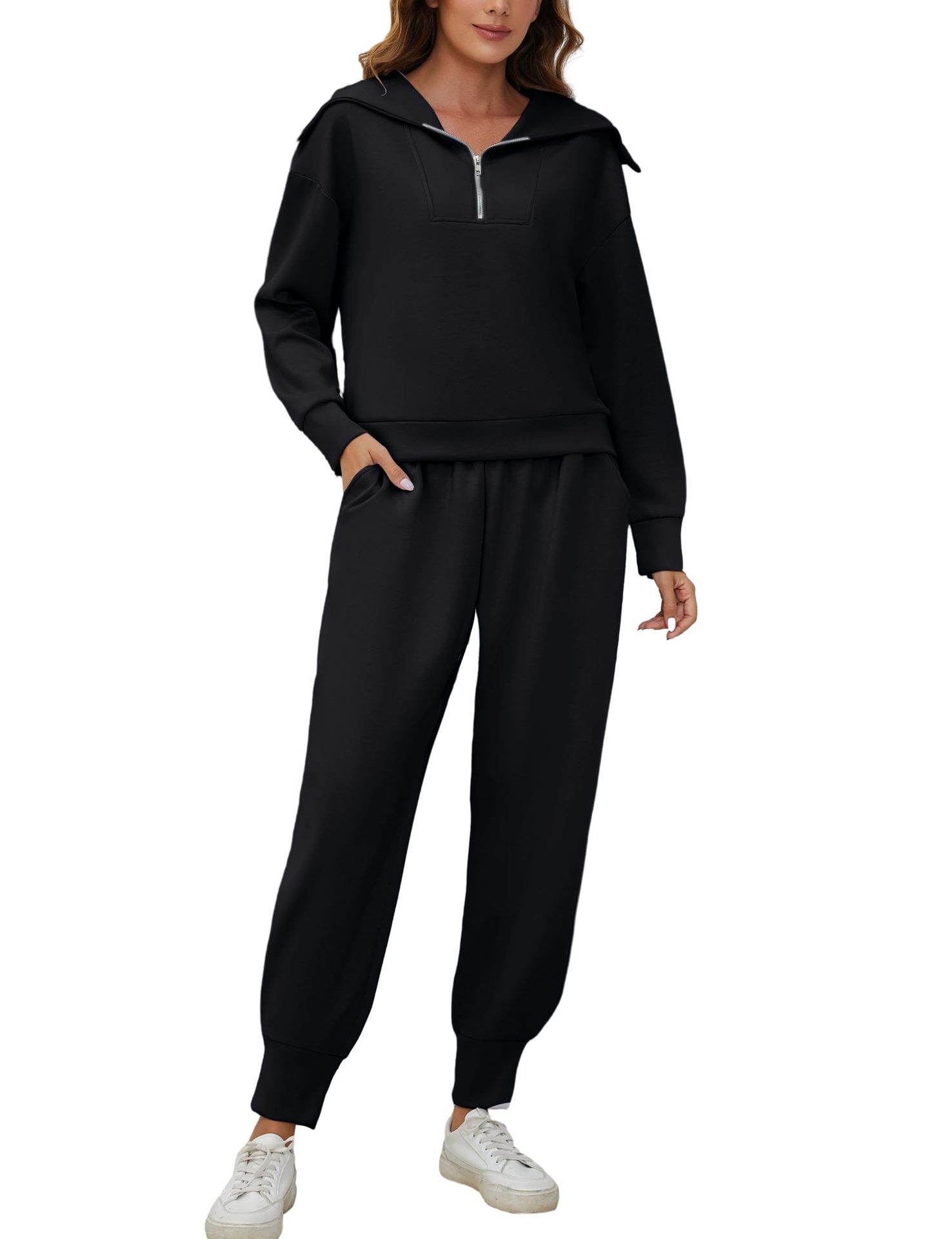 Urban Lounge 2-Piece Set – Long-Sleeve Lapel Top & High-Waist Pants