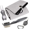 Microfiber Waffle Pattern Golf Towel | Club Groove Cleaner Brush | Foldable Divot Tool with Magnetic Ball Marker (Gray Towel/Brush/Fish Divot)