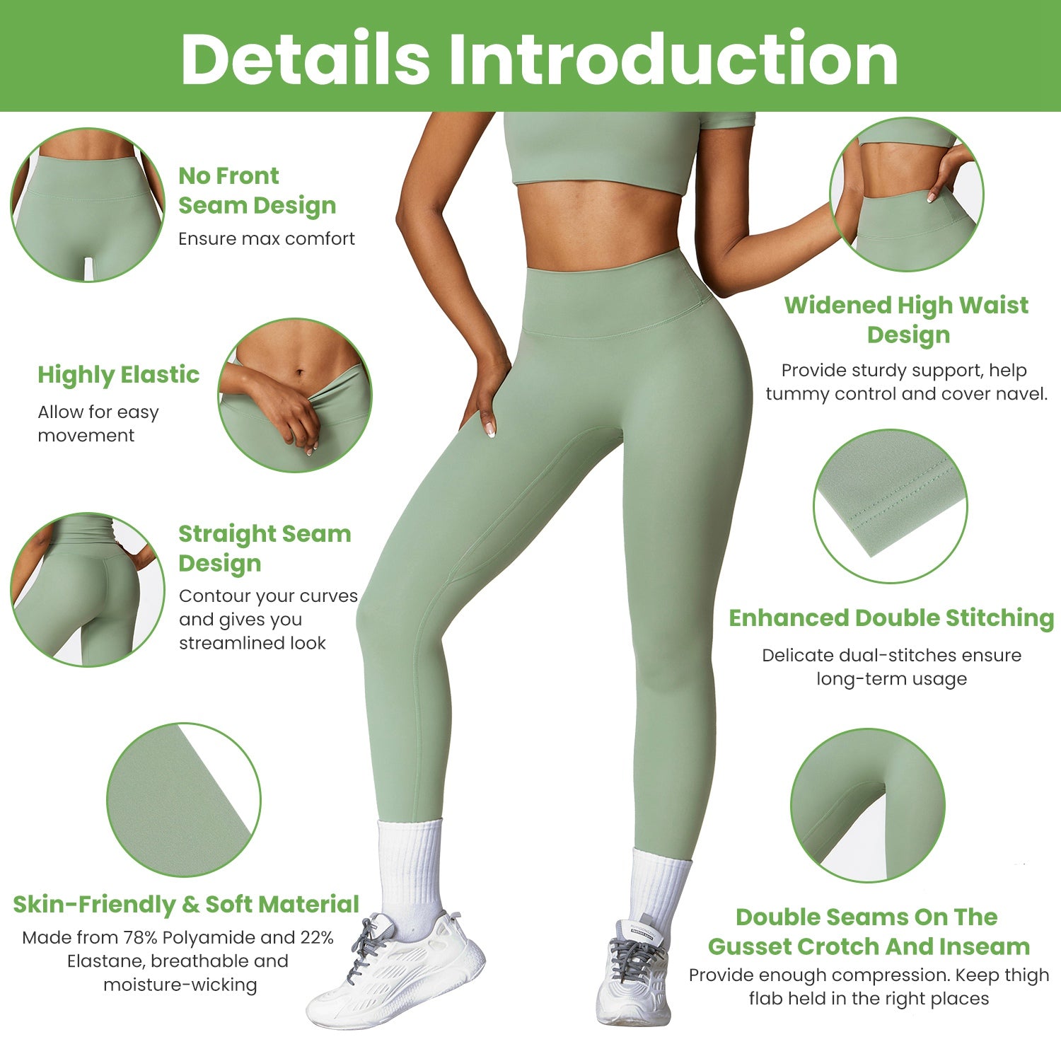 High-Waist Compression Running & Yoga Leggings - 25" Inseam