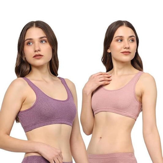 PETAL BEAUTY Cotton Sports Bra Combo Sets (Size-S) (Color-VIOLET&PINK)
