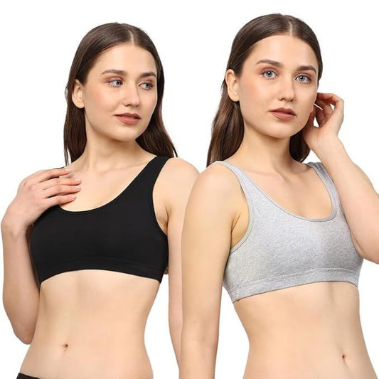 PETAL BEAUTY Cotton Sports Bra Combo Sets (Size-L) (Color-BLACK&GREY)