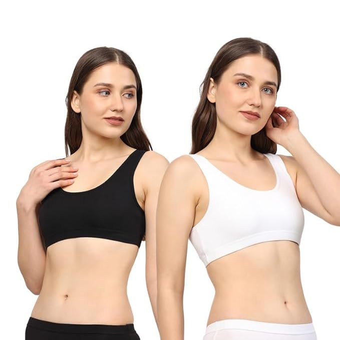 PETAL BEAUTY Cotton Sports Bra Combo Sets (Size-M) (Color-BLACK&WHITE)