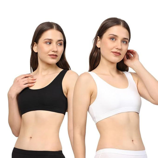 PETAL BEAUTY Cotton Sports Bra Combo Sets (Size-M) (Color-BLACK&WHITE)