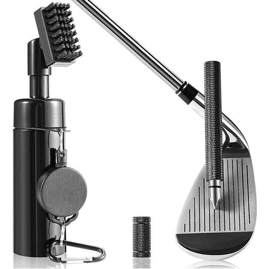 Black plastic golf club cleaning tool with six cleaning functions