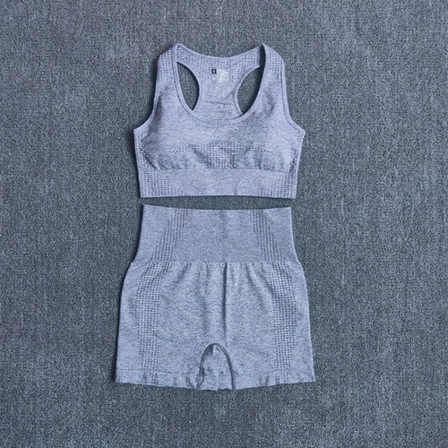 Women Seamless 2PCS Yoga Set Sports Bra High Waist Fitness Gym Shorts