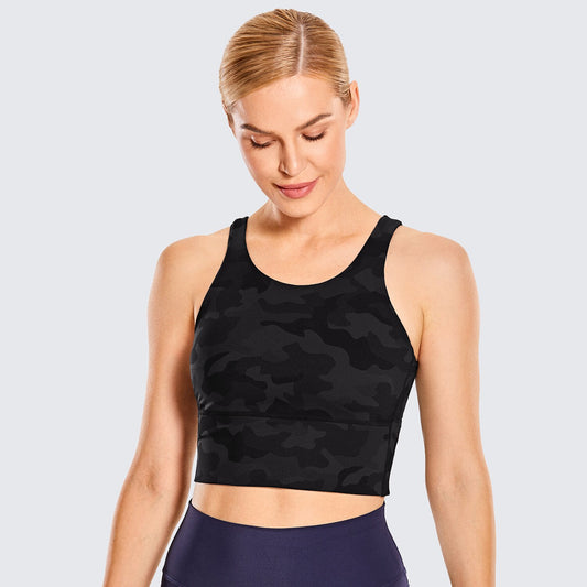 Women's High Neck Longline Sports Bra V-back Wirefree Workout Sexy