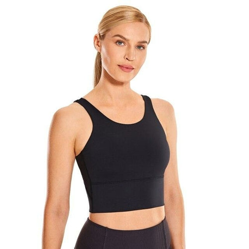 Women's High Neck Longline Sports Bra V-back Wirefree Workout Sexy