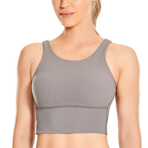 Women's High Neck Longline Sports Bra V-back Wirefree Workout Sexy