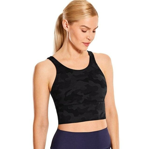 Women's High Neck Longline Sports Bra V-back Wirefree Workout Sexy