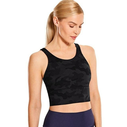 Women's High Neck Longline Sports Bra V-back Wirefree Workout Sexy
