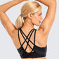 Women's Strappy Sports Bras V Neck Medium Impact Wirefree Padded Yoga