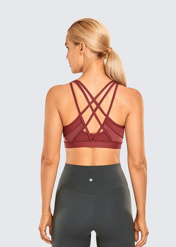 Women's Strappy Sports Bras V Neck Medium Impact Wirefree Padded Yoga