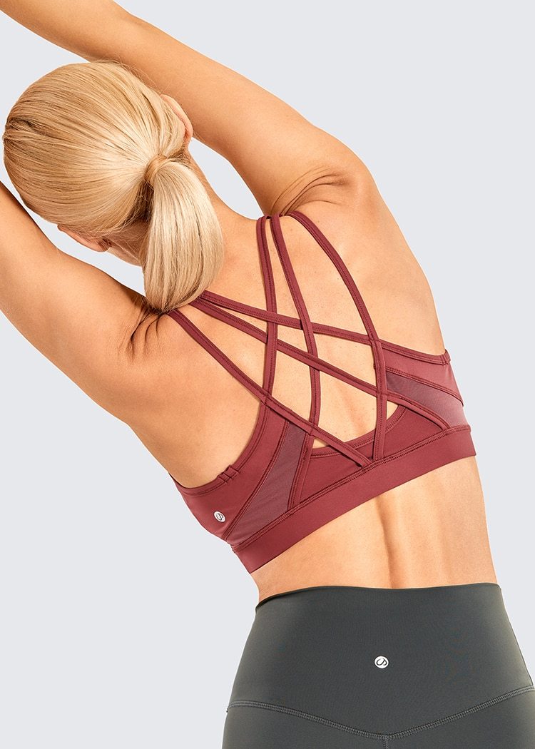 Women's Strappy Sports Bras V Neck Medium Impact Wirefree Padded Yoga