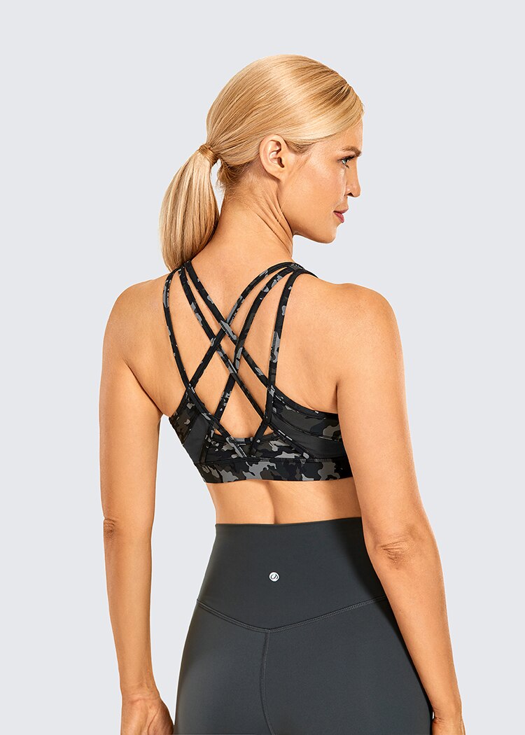 Women's Strappy Sports Bras V Neck Medium Impact Wirefree Padded Yoga