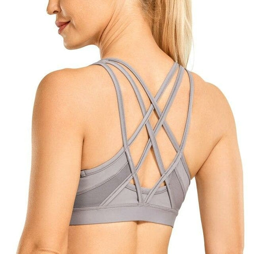 Women's Strappy Sports Bras V Neck Medium Impact Wirefree Padded Yoga