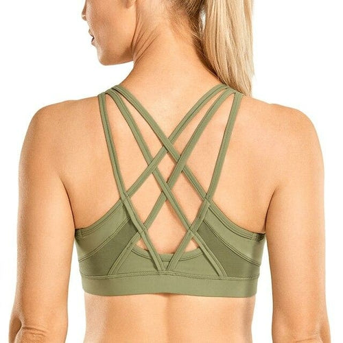Women's Strappy Sports Bras V Neck Medium Impact Wirefree Padded Yoga