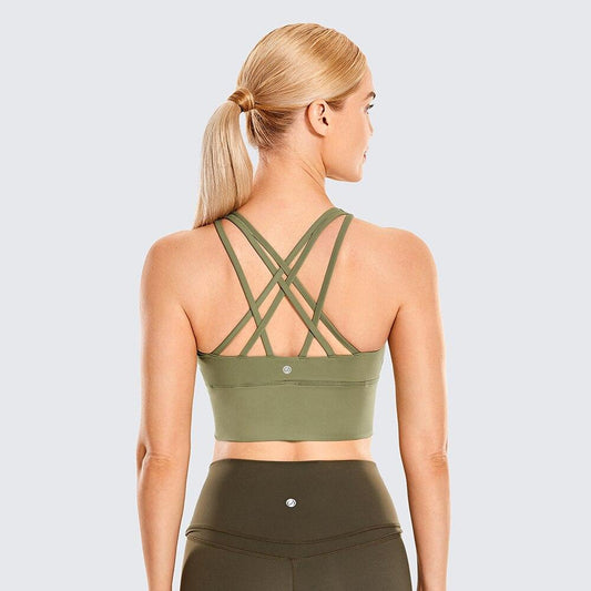 Wirefree Padded Strappy Yoga Bra Longline Medium Impact Sports Bras