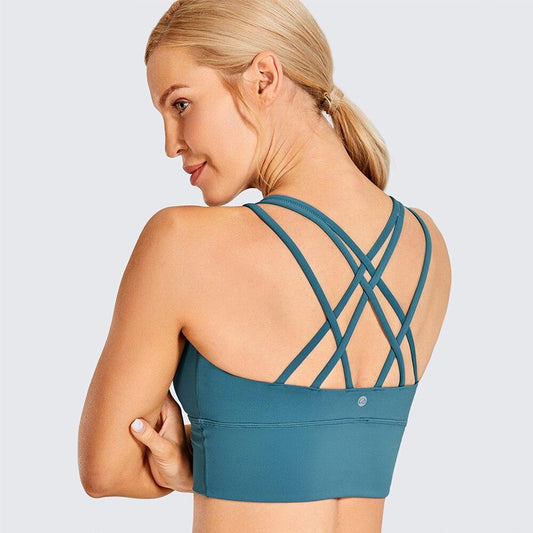 Wirefree Padded Strappy Yoga Bra Longline Medium Impact Sports Bras