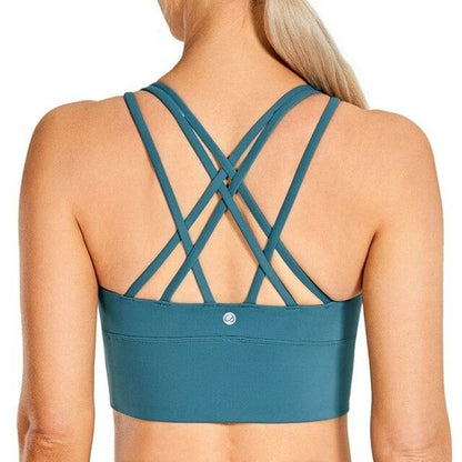 Wirefree Padded Strappy Yoga Bra Longline Medium Impact Sports Bras