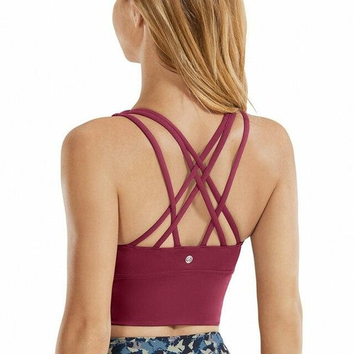 Wirefree Padded Strappy Yoga Bra Longline Medium Impact Sports Bras