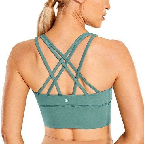 Wirefree Padded Strappy Yoga Bra Longline Medium Impact Sports Bras