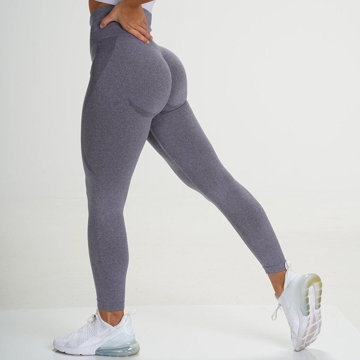 FlexCurve Seamless High-Waist Sculpt Shorts in gray, model showcasing the perfect fit and sculpting effect.