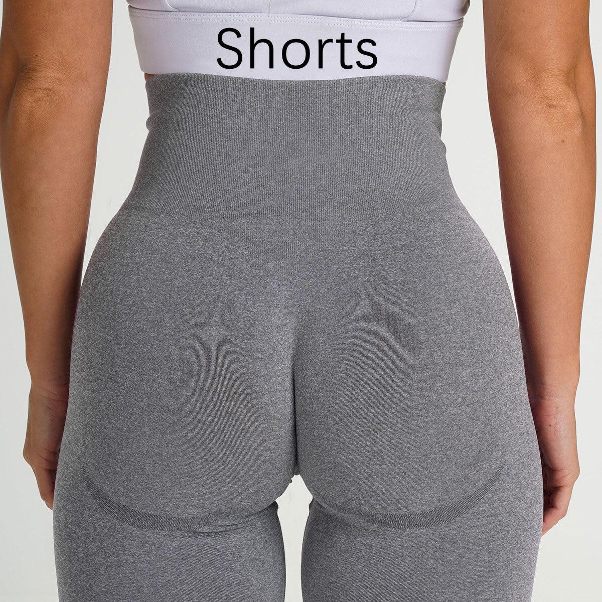 FlexCurve Seamless High-Waist Sculpt Shorts in grey showcasing a fitted design and flattering silhouette.