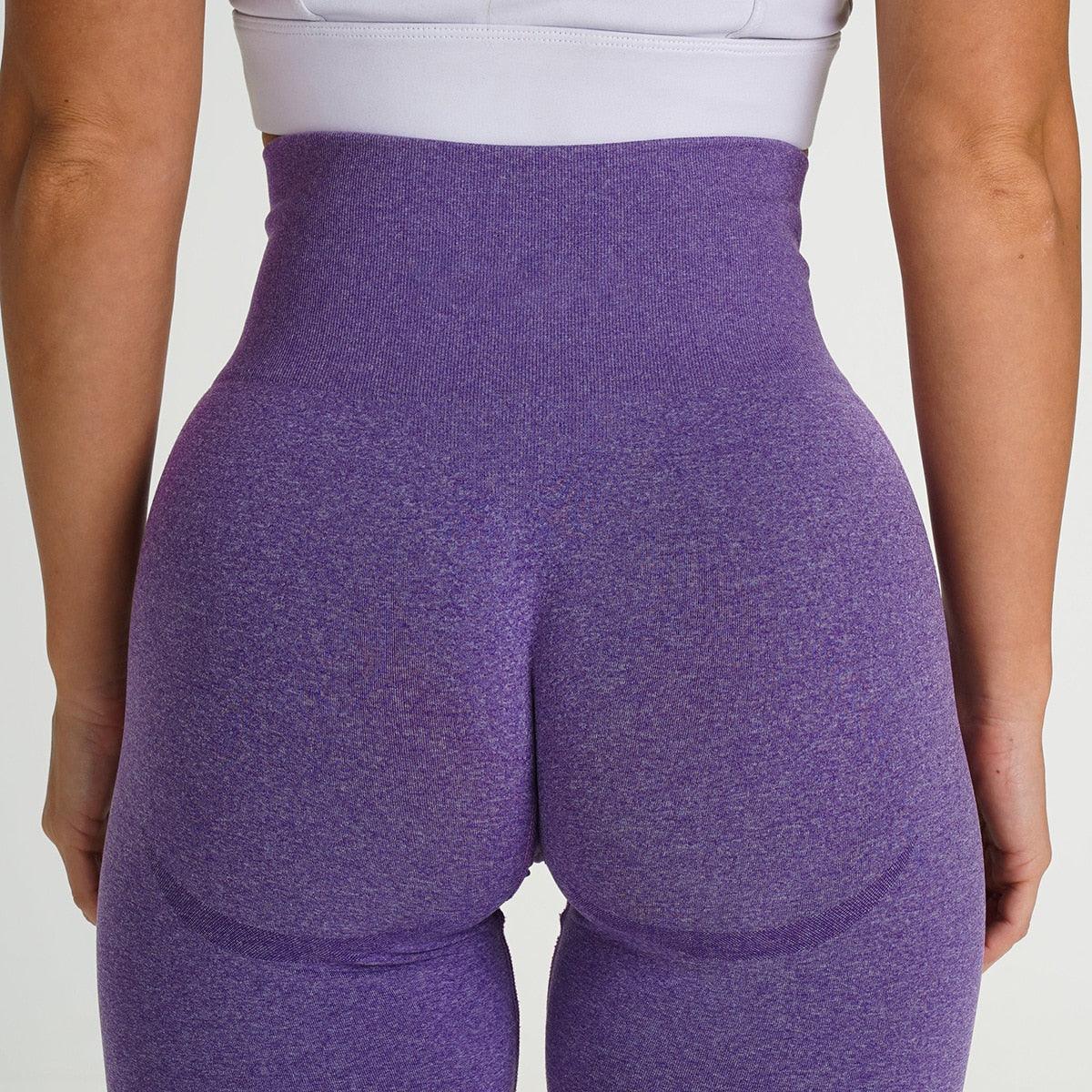 Back view of FlexCurve Seamless High-Waist Sculpt Shorts in purple, designed for a flattering fit.