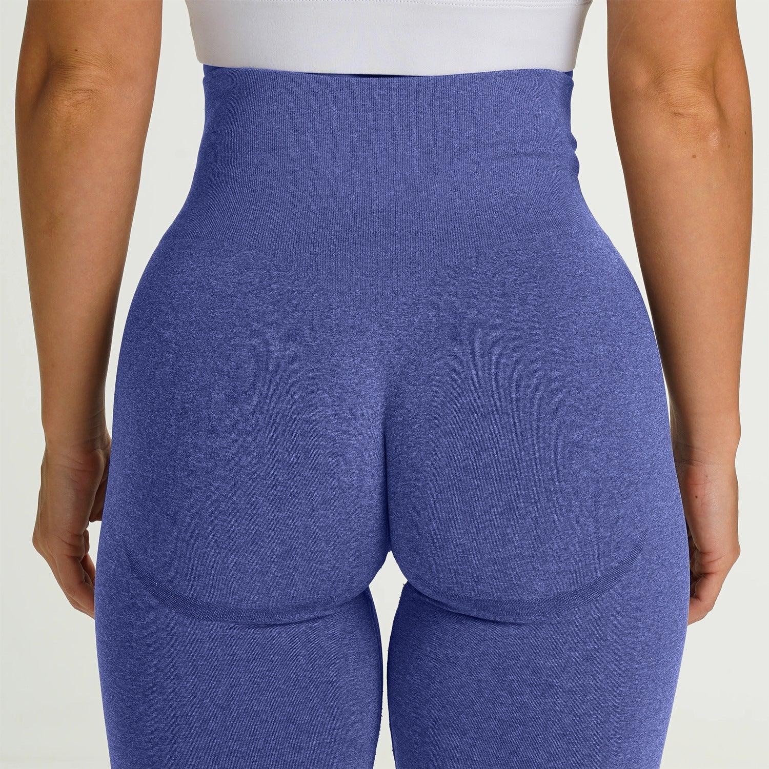 Close-up view of FlexCurve Seamless High-Waist Sculpt Shorts in purple, highlighting the flattering fit and design.